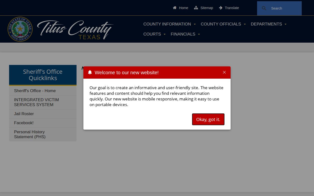 Titus County released inmate roster placeholder